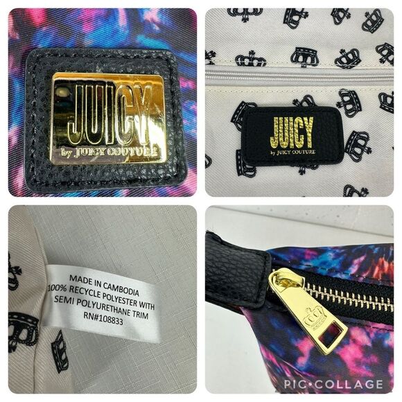Juicy Couture Pink Purple Turquoise Tote Bag with Gold Hardware - Picture 13 of 14